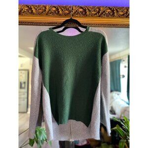 Colorblock Zip Back Pullover Crewneck Soft Knit Sweater
